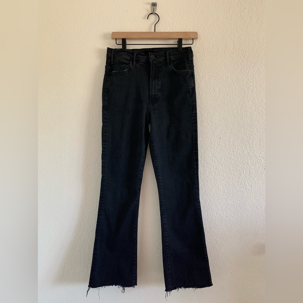 Mother The Hustler Ankle Fray High Rise Stretch Jeans Not Guilty Black 27